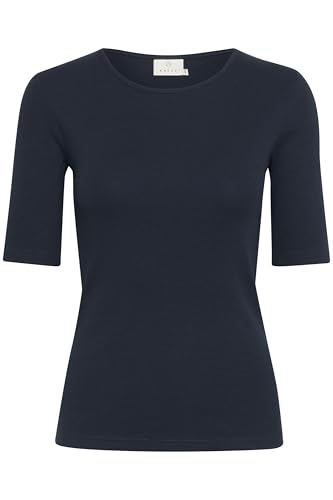 KAFFE T-Shirt KAcarna Damen T-Shirt Slim Fit Einfarbig Basic Oberteil Kurzarm Bluse Rundhals M, Midnight Marine von KAFFE