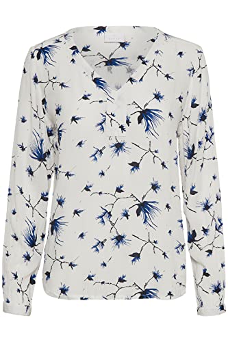 KAFFE Top Mejse Damen Hemdbluse V-Ausschnitt Bluse mit Muster Langarm 34, Royal Blue von KAFFE