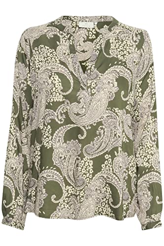 KAFFE Damen Langärmliges V-Ausschnitt T-Shirt, Grape Leaf Paisley Print, XS von KAFFE