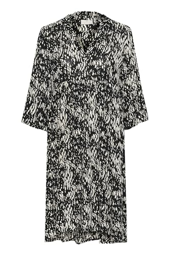 KAFFE Kleid KAhera Damen Kleid 3/4 Arm Knielang Print Elegant Freizeitkleid 38, Black/White Graphic Snake 38 von KAFFE