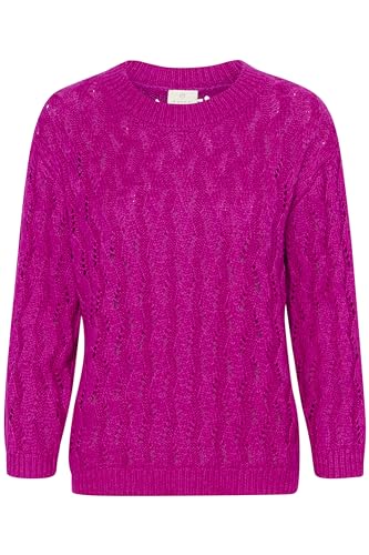 KAFFE Women's Pullover Patterned Knit Cropped Sleeves Round Neck Regular Fit von KAFFE