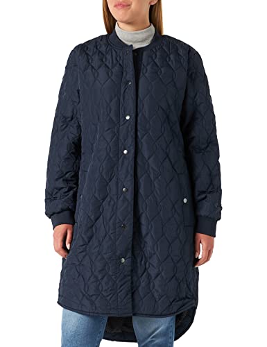 KAFFE Jacke KAshally Damen Jacke Gesteppte Lange Mantel Langarm mit Knöpfen Steppjacke 34, Midnight Marine 34 von KAFFE