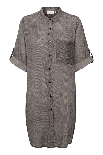 Kaffe Damen Kaffe Women's Shirt Dress 3/4 Sleeve Tunic Casual Long Tunika-Shirt, Brown / Chalk Stripe, 34 von KAFFE