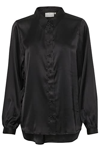 Kaffe Damen Seide Hemdbluse Top Elegant Langarm Bluse, Schwarz Tief, 38 von KAFFE