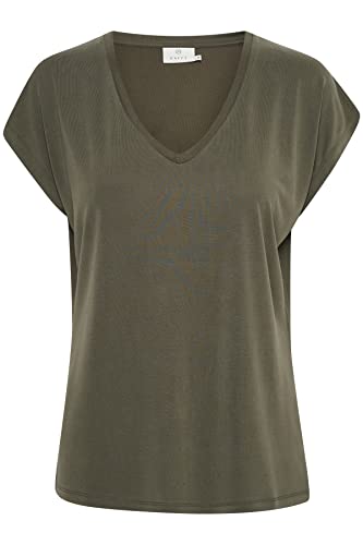 Kaffe Damen Women's Basic T-Shirt Classic Design with V-Neck Super Soft t Shirt Damen, Dark Green, XXL von KAFFE