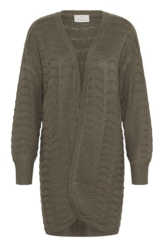 Kaffe Damen Women's Cardigan Open Front Mid-Thigh Length Chevron Pattern Regular Fit Strickjacke, Morchelfarben, S von KAFFE