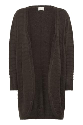Kaffe Damen Women's Cardigan Open Front Mid-Thigh Length Chevron Pattern Regular Fit Strickjacke, Schwarz-Black Coffee, XL von KAFFE