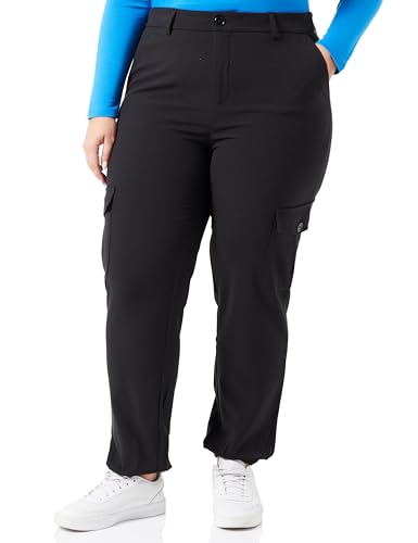 Kaffe Damen Women's Cargo Pants High Waist Elastic Cuffs Regular Fit Zip and Button Hose, Black deep, von KAFFE