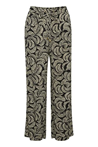 Kaffe Damen Women's Casual Trousers Wide Legs Elasticated Waist Front Pockets Hose, Black Deep/Antique White Print, 34 von KAFFE