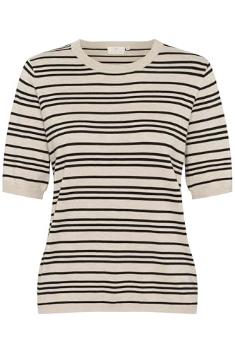 Kaffe Damen Women's Crew Neck Short Sleeves Regular Fit Horizontal Stripes Pullover, Schwarz/Federgrau gestreift, L von KAFFE