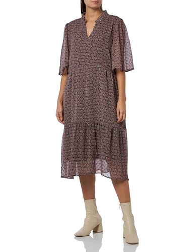 Kaffe Damen Women's Dress Chiffon Knee-Length V-Notch Neck Half Length Sleeves Tiered Kleid, Soft Silt Paisley Print, von KAFFE