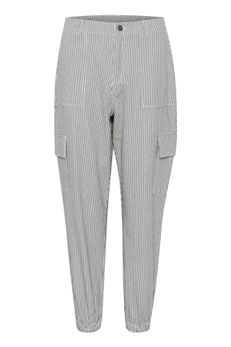 Kaffe Damen Women's Pants Elastic Cuffs Cropped Length Regular Fit Cargo Pockets Hose, Blue/White Stripe, von KAFFE