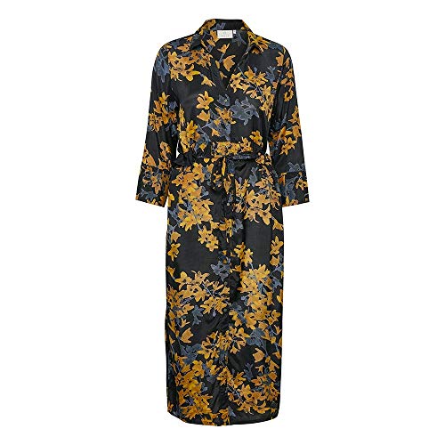 Kaffe Damen Women's Shirt Dress Printed Maxi Length Long Sleeves V-Neck Regular Fit Kleid, Black deep, 46 von KAFFE