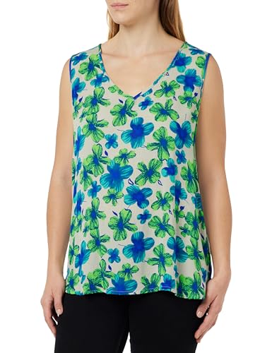 Kaffe Damen Women's Tank Top V-Neck Sleeveless Relaxed Fit Printed Below Hip Length Top, Green and Blue Digital Flower, von KAFFE