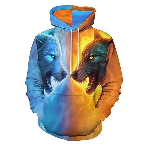 KAFFUL Unisex 2023 Neue Herren Neuheit Hoodies Coole Animal Print Grafik Hoody Fleece Pullover Mit Kapuze Sweatshirts, wolf, Large von KAFFUL