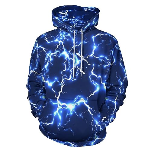 KAFFUL Unisex 2023 Neue Herren Neuheit Hoodies Coole Lightning Grafik Hoody Fleece Pullover Mit Kapuze Sweatshirts, Blauer Blitz, Medium von KAFFUL