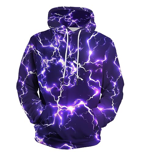 KAFFUL Unisex 2023 Neue Herren Neuheit Hoodies Coole Lightning Grafik Hoody Fleece Pullover Mit Kapuze Sweatshirts, Lila Lightning, Medium von KAFFUL