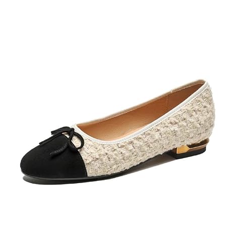 KAGAA Rindsleder, modische runde Zehenpartie, Slipper, Damenschuhe, Blockabsatz mit niedrigem Absatz, 1,5 cm, bequeme, handgefertigte Schleifen, Ballettschuhe für Damen, wac1140s, Weiss/opulenter KAGAA Rindsleder, modische runde Zehenpartie, Slipper, Damenschuhe, Blockabsatz mit niedrigem Absatz, 1,5 cm, bequeme, handgefertigte Schleifen, Ballettschuhe für Damen, wac1140s, Weiss/opulenter von KAGAA