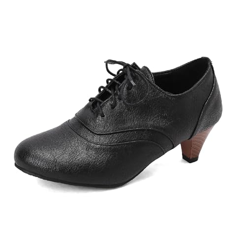 KAGAA Runde Zehe Schnürschuh Spike Stiletto Absatz mit Mittelabsatz 5 cm handgefertigte Pumps für Damen ka37-4ss, Schwarz, 37.5 EU von KAGAA