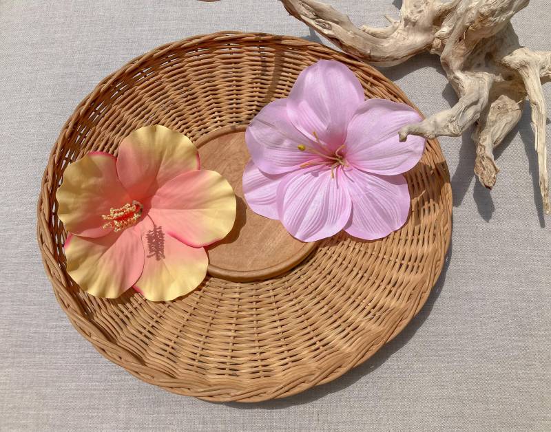 Rosa Und Pink Grapefruit Hibiskus Faux Blume Haarspange Clip Rosa Und Pink Grapefruit Hibiskus Faux Blume Haarspange Clip von KAGEStudio