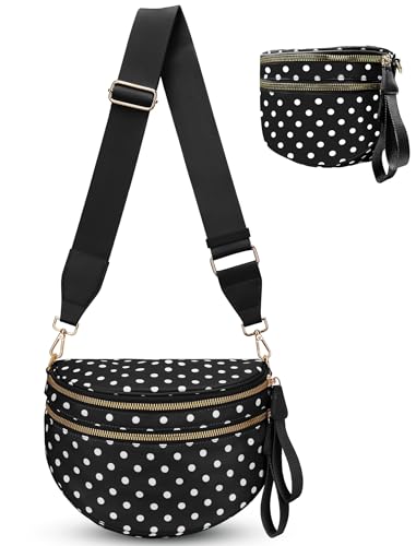 Geräumige Umhängetasche für Damen, Punktmuster, kariert, Nylon, Bauchtasche, Gürteltasche, Schwarze Bauchtasche, Einheitsgröße Geräumige Umhängetasche für Damen, Punktmuster, kariert, Nylon, Bauchtasche, Gürteltasche, Schwarze Bauchtasche, Einheitsgröße von KAHADI