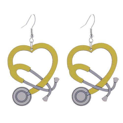 1 Paar Herzkrankenschwester Tag Ohrringe Holz Dangle Stylish Drop Stethoskop Geschenk Für Profis Date Night Ohrringe von KAHDGSS