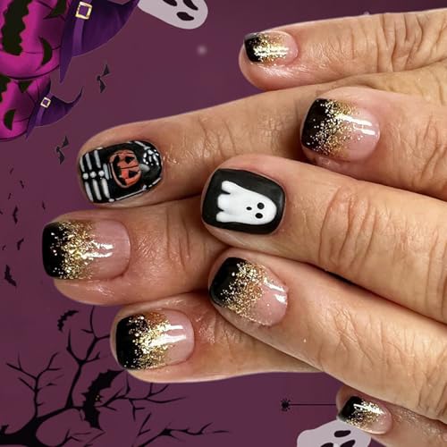 Halloween Glitzernde Presse Auf Nägeln Mit Skelett Nais Aufkleber Einfach Zu Auftragen Um Partys Kostüme In Dunkler Presse Auf Nägeln Zu Leuchten von KAHDGSS