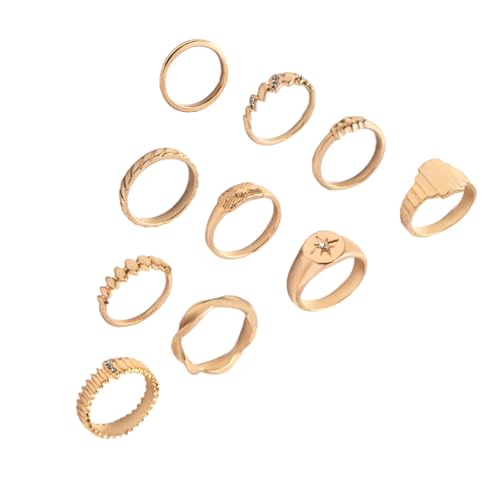 KAHDGSS 10 Stück Modische Legierungsringe Geometrische Manschettenringe Set Accessoire Für Frauen Trendy Handgefertigtes Modezubehör Gold/Silber Plattier Set von KAHDGSS