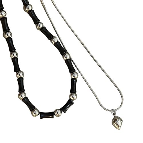 KAHDGSS 2pcs Chinesische Stile Friedensschnalle Anhänger Halskette Set Mit Natursteinperlen Elegante Doppelschicht Heckchain Charm Legierung Halskette von KAHDGSS