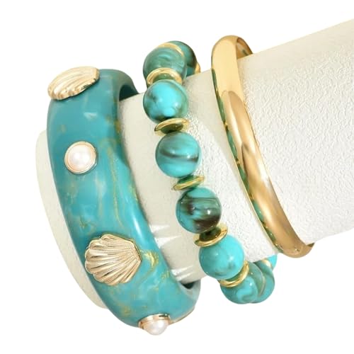 KAHDGSS 3pcs Gewinktes Stapelbares Armband Mit Kunstperlen Mit Kustertem Stapel Armband Leichtes Design Für Geschichtete Aussehen Übertriebene Marine Stämme Meeresstil von KAHDGSS