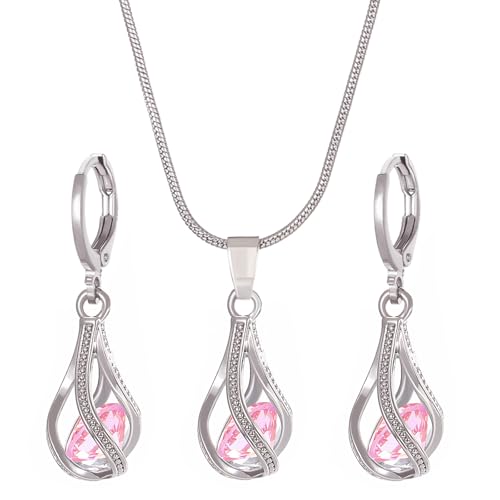 KAHDGSS Allergie Resistente Zirkonia Ohrringe Neckkette Zirkonia Kristall Halskette Und Ohrringe Schmuck Set Für Moderne Frauen Kristall Und von KAHDGSS