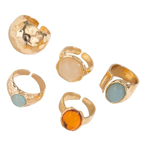 KAHDGSS Antike Stile Hämmerte Metallringe Anpassbare Größen Acrylkristall Verzierung Accessoire Für Den Täglichen Verschleiß Unisex Verstellbarer Hämmerungsring von KAHDGSS