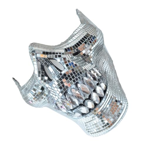 KAHDGSS Auffällige Kristallschädel Halbe Gesichtsmaske Maskerade Maske Glas Textur Perfekt Für Festivalanlässe Und Tanzpartys Halbe Gesicht von KAHDGSS
