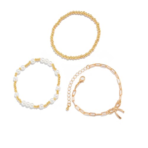 KAHDGSS Delicate Imitation Pearls Bowknot Charmarmband Mit Verstellbarem Ketten Stylish Armband Accessoire Für Frauen Modisches Bogenknoten Design Armband von KAHDGSS