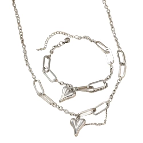 KAHDGSS Edelstahl Halskette Eleganter Nackenschmuck Stilvolle Herz Anheitige Halskette Und Armband Set Für Frauen Und Mädchen Edelstahl von KAHDGSS