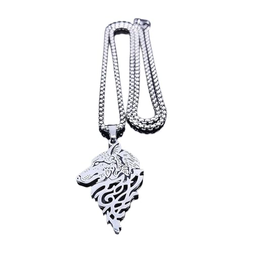 KAHDGSS Edelstahlkette Choker Wolf Head Halskette Vintage Punk Styles Animal Anhänger Heckkettenschmuck Für Männer Und Frauen Wolfkopf Anhänger von KAHDGSS