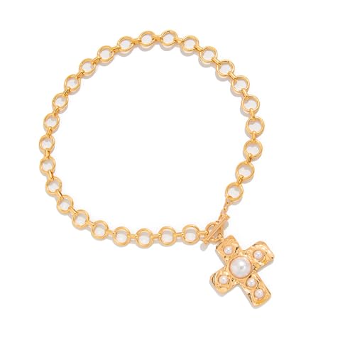 KAHDGSS Elegante Kruzifix Anhänger Halskette Mit Kunstperlen Einstellbare Länge Schlüsselbeinkette Trendy Accessoires Für Frauen Trendy Accessoires Für Frauen von KAHDGSS