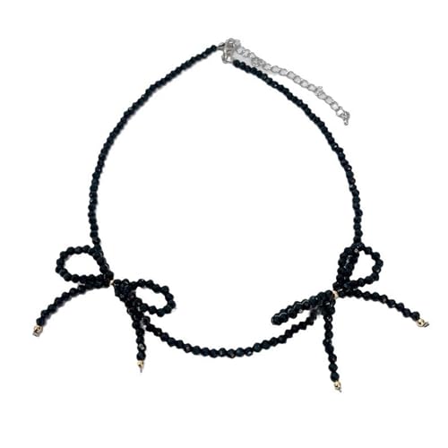 KAHDGSS Elegante Schleife, kurze Halskette, modische Kristall-Perlen-Choker, schlichtes Halsband, Schlüsselbein-Kette, Schmuck, elegante Kristall-Perlen-Choker-Halskette für Damen, Einheitsgröße, Wie von KAHDGSS