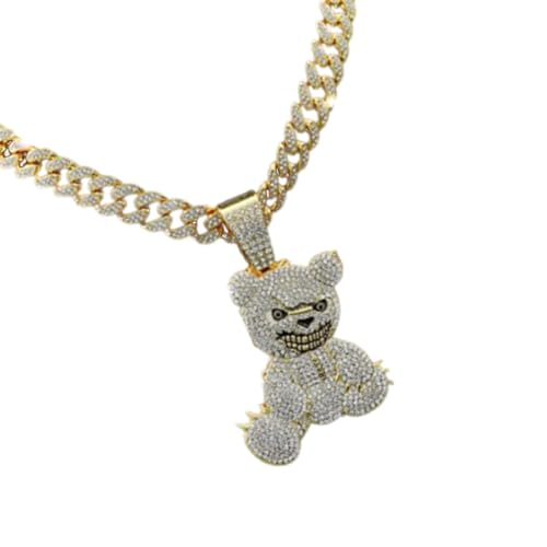 KAHDGSS Eleganter Bärer Anhänger Halskette Herren Gold/Silber Plattierte Kubanische Verbindung Kette Hip Hop Heckkette Unisex Accessoire Pendellanhänger Halskette von KAHDGSS