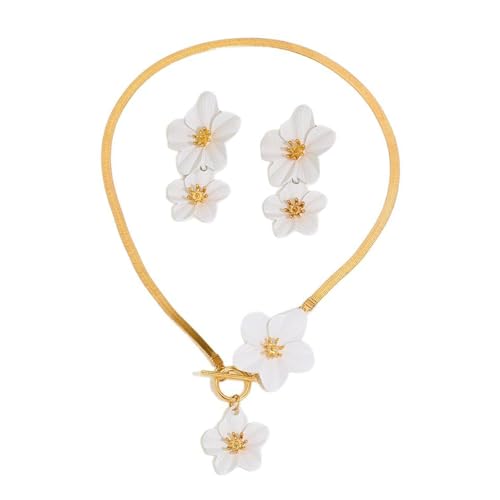 KAHDGSS Eleganter Blumenschmuck Set Für Frauen Elegant Frühlingsferien Beach Essentielles Legierungslokal Leichtes Design Stilvoller Blumenohrringe Halskette Kombination von KAHDGSS
