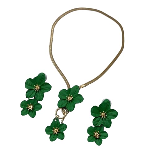 KAHDGSS Eleganter Blumenschmuck Set Für Frauen Elegant Frühlingsferien Beach Essentielles Legierungslokal Leichtes Design Stilvoller Blumenohrringe Halskette Kombination von KAHDGSS