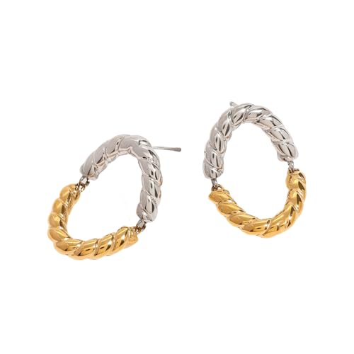 KAHDGSS Eleganter Edelstahl Texturschmuckset Mit Runden Streifen Designs Umfasst Halskettenohrringe Und Armband Wasserdichte Schmuck Für Frauen von KAHDGSS