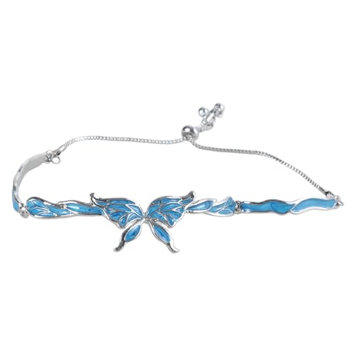 KAHDGSS Faszinierender Blauer Schmetterling Charme Handchain Verstellbare Länge Armband Stylish Armband Frauen Mädchen Handzubehör von KAHDGSS