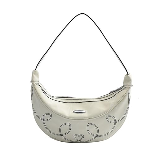 KAHDGSS Frauen Mondform Handtasche Mit Nähen Herzmuster Elegante PU Leder Unterarmtasche Schultertasche Für Dating Und Arbeit Umhängetasche von KAHDGSS