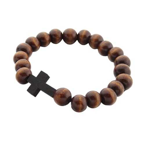 KAHDGSS Glatte Runde Holzkreuze Armband Allergie Proof Leichtes Design Bead Armreif Für Tägliche Verschleiß Minimalistisches Holz Spirituelles Armband von KAHDGSS