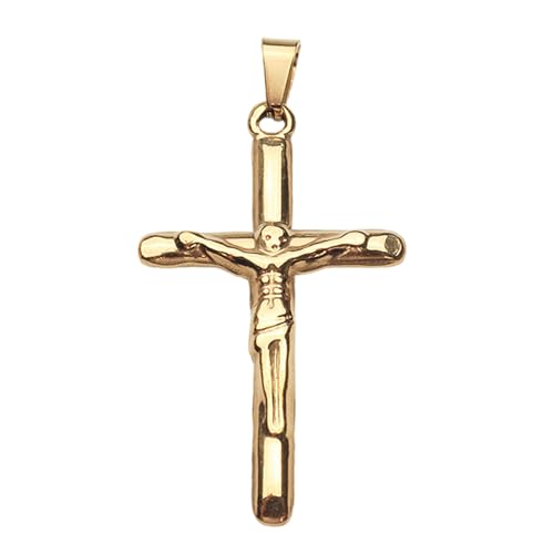 KAHDGSS Gold Plattiert Edelstahl Religiöser Kruzifix Anhänger Für Männer Wasserdichte Halskette Charme Schmuckstück Edelstahl Kruzifix Anhänger von KAHDGSS