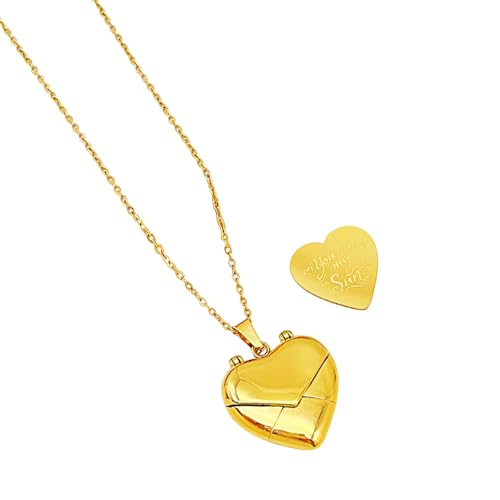 KAHDGSS Gravierbares Herz-Medaillon mit Herzanhänger, verstellbare Länge, handgefertigt, Schlüsselbeinkette, Frauenparty-Schmuck, Geschenk, geheime Nachricht, Choker, Einheitsgröße, Wie beschrieben von KAHDGSS