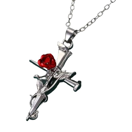 KAHDGSS Gravures Rose Crucifix Anhänger Halskette Verstellbar von KAHDGSS