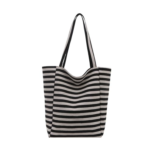 KAHDGSS Große Kapazitätsstreifen Leinwand Toted Bag Trendy Umhängetaschen Geldbeutel Handtasche Für Einkaufsbäume Trendy Bag Geschenke Handtasche Geldbörse von KAHDGSS