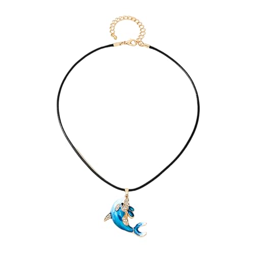 KAHDGSS Halskette mit Delfin-Anhänger für Damen, mit Strasssteinen, verstellbare Länge, leicht, bequem, Accessoire, Legierung, Delfin-Halskette von KAHDGSS